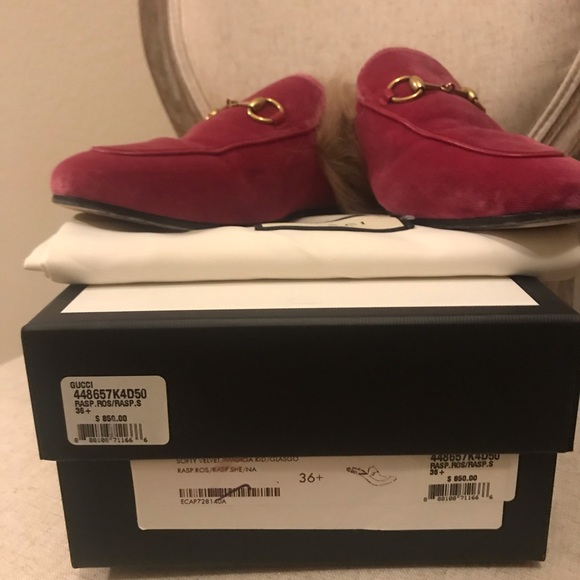 Gucci Princetown Velvet Mules w Fur; size 36.5 - Picture 3 of 8